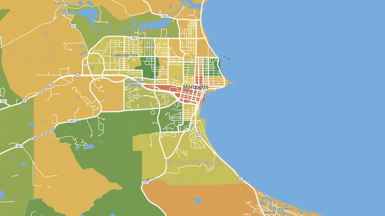 Marquette, MI Map of Assault Rates