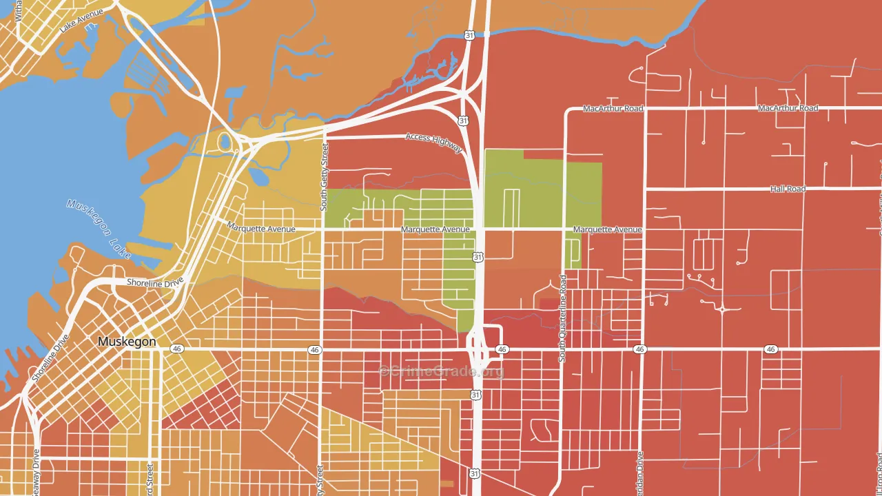 Marquette, Muskegon, MI Map of Assault Rates