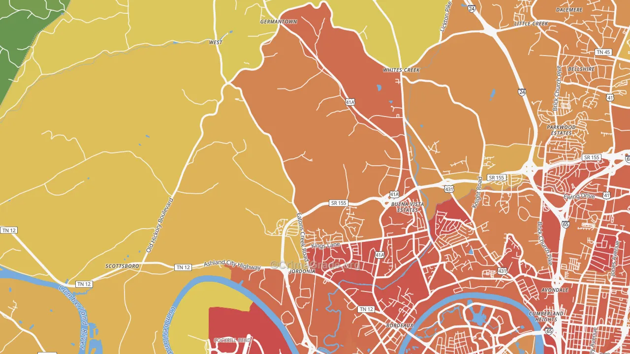 Marrowbone, Nashville, TN Map of Assault Rates