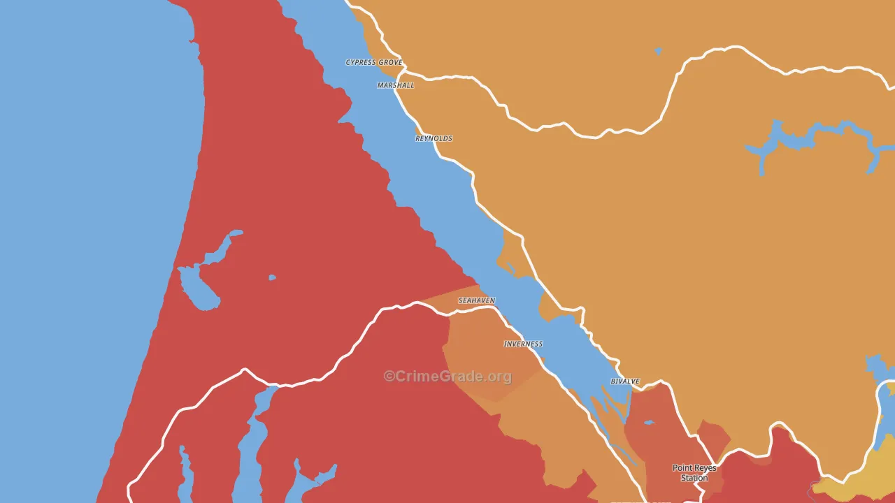 Marshall, CA Map of Assault Rates