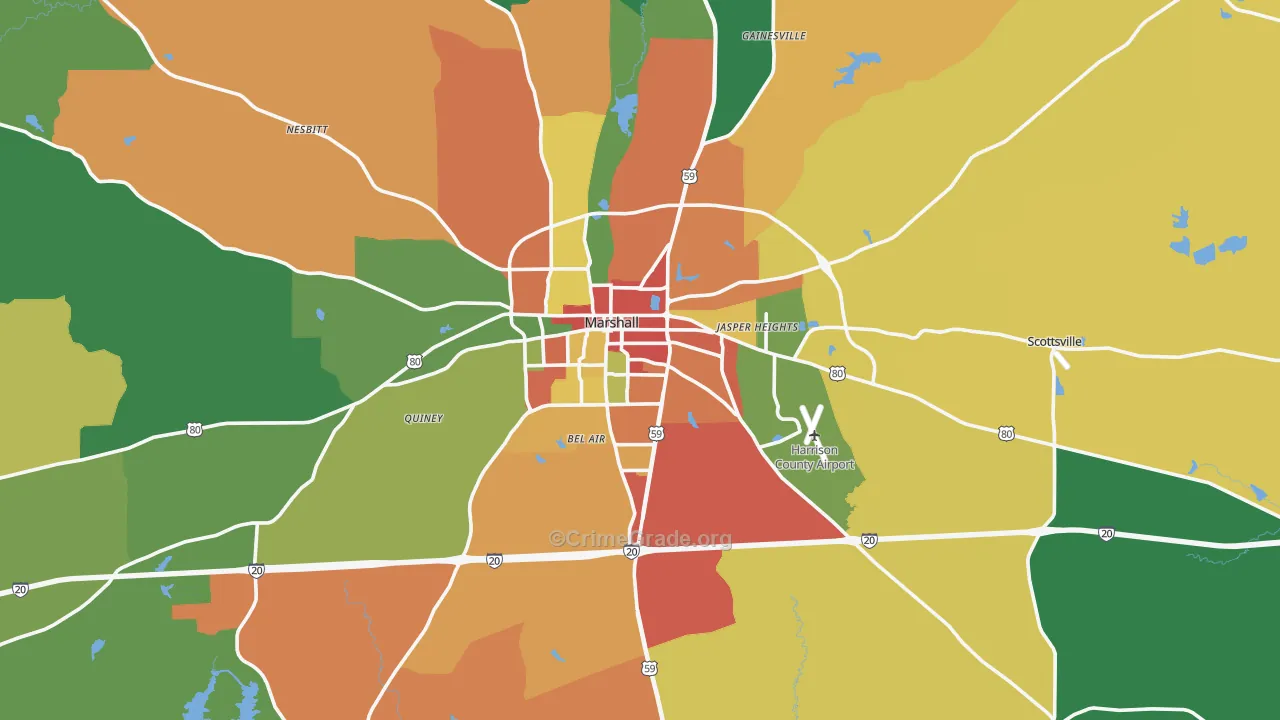 Marshall, TX Map of Assault Rates