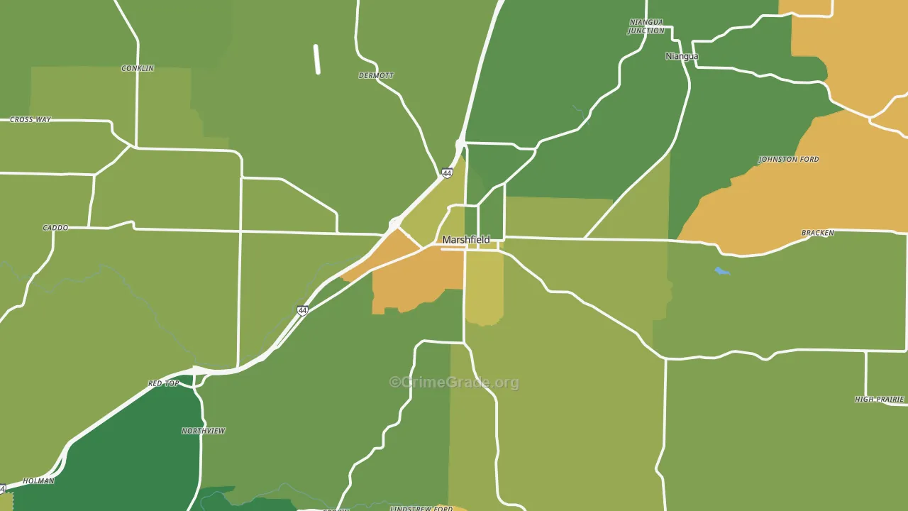 Marshfield, MO Map of Assault Rates