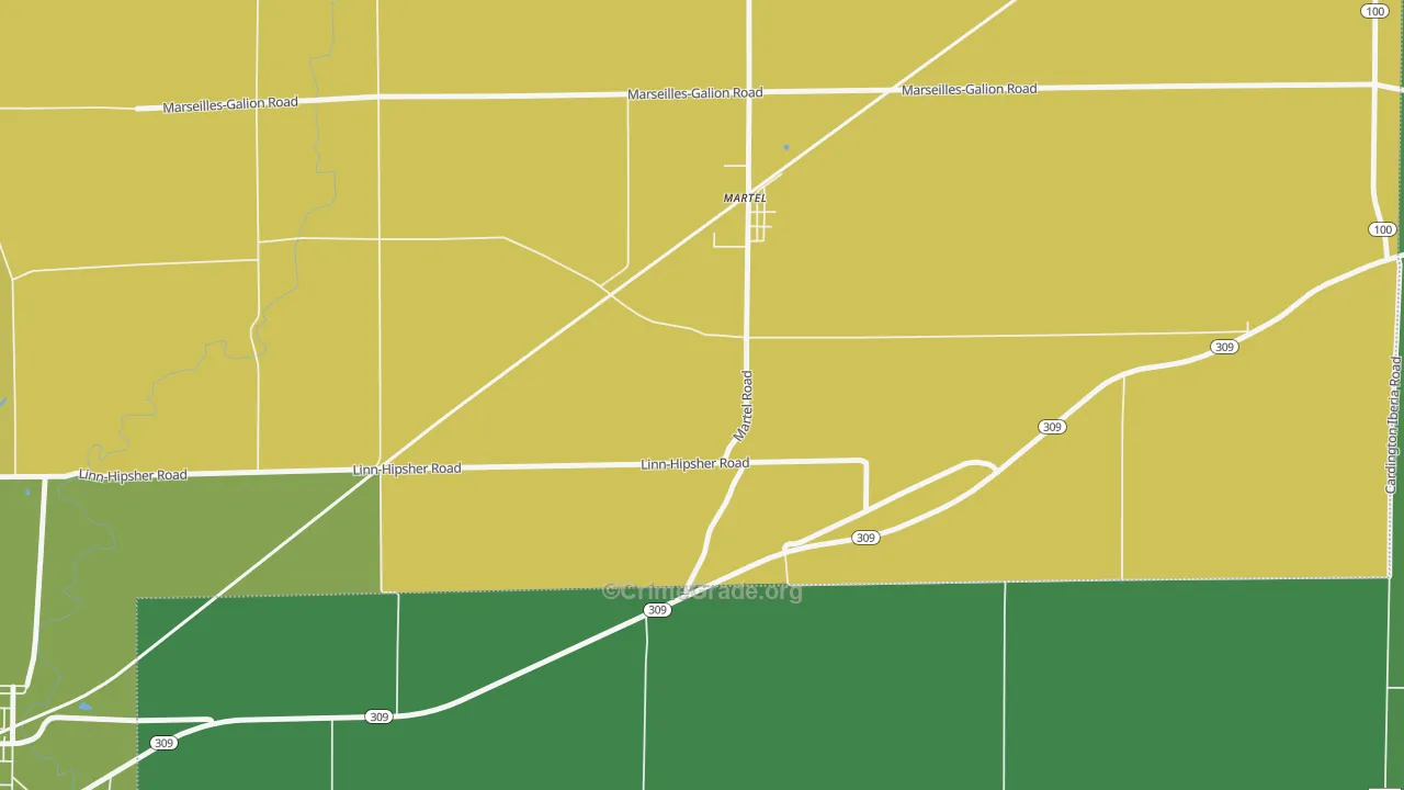 Martel, OH Map of Assault Rates
