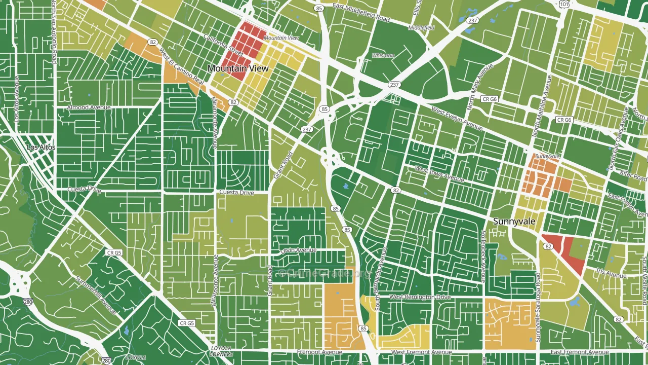 Martens-Carmelita, Mountain View, CA Map of Assault Rates