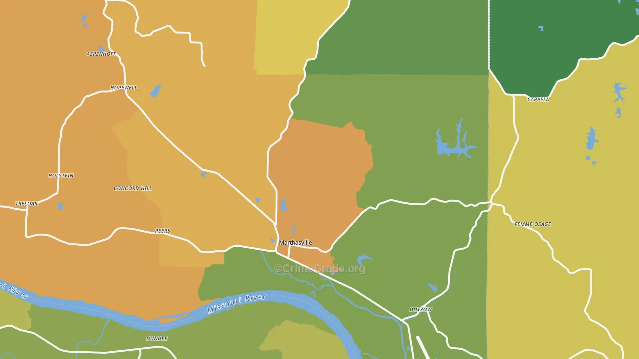 Marthasville, MO Map of Assault Rates