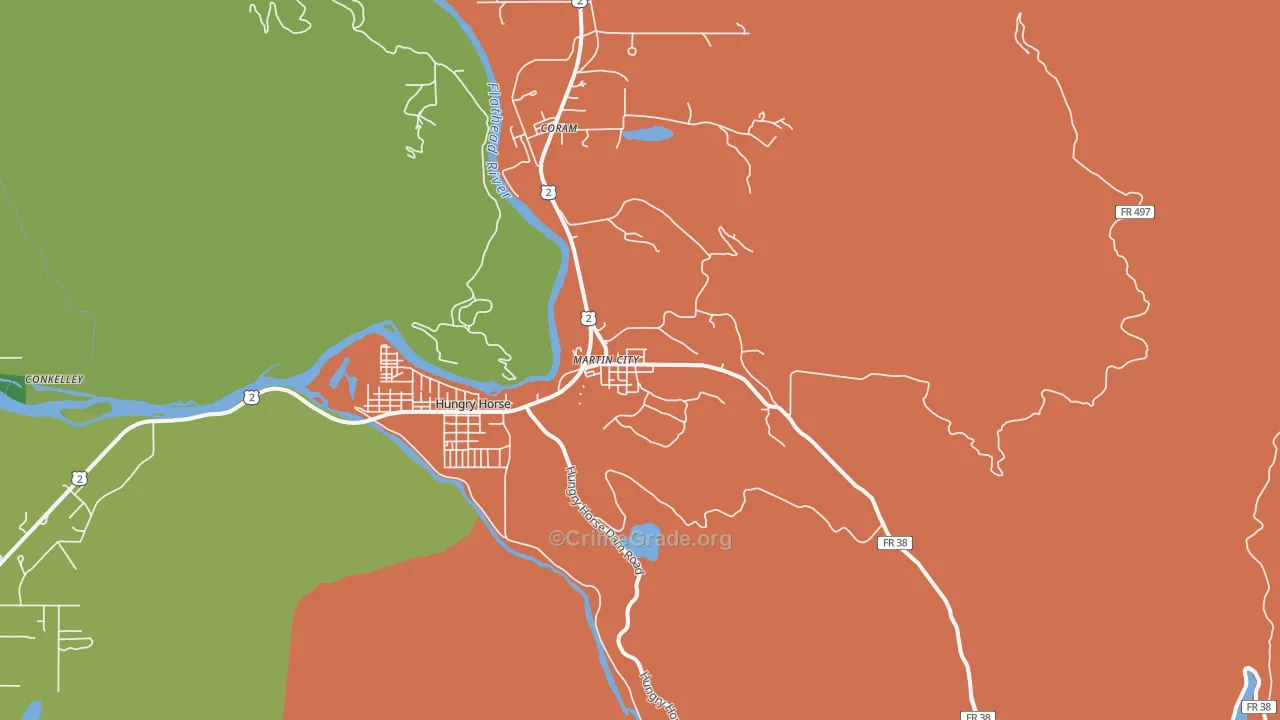 Martin City, MT Map of Assault Rates