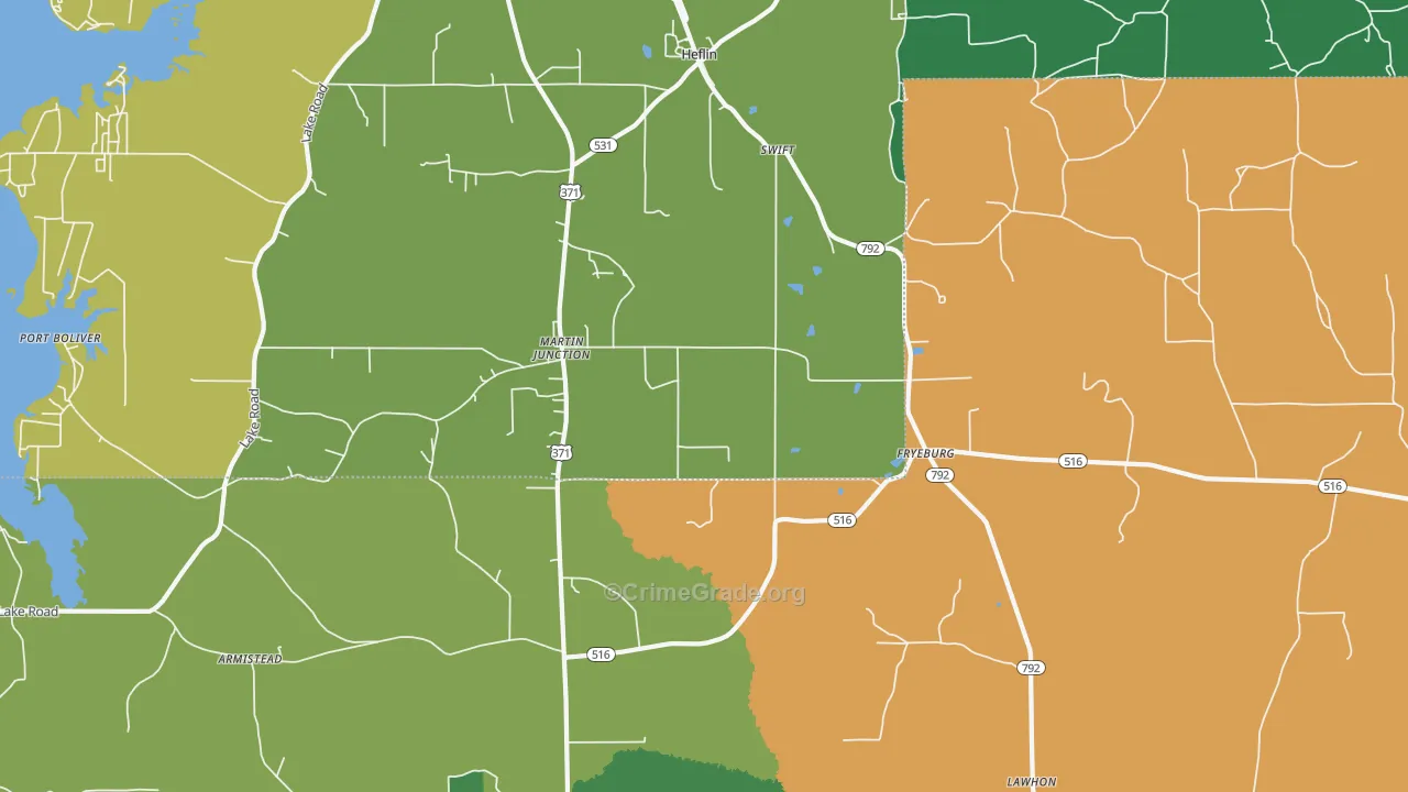 Martin Junction, LA Map of Assault Rates