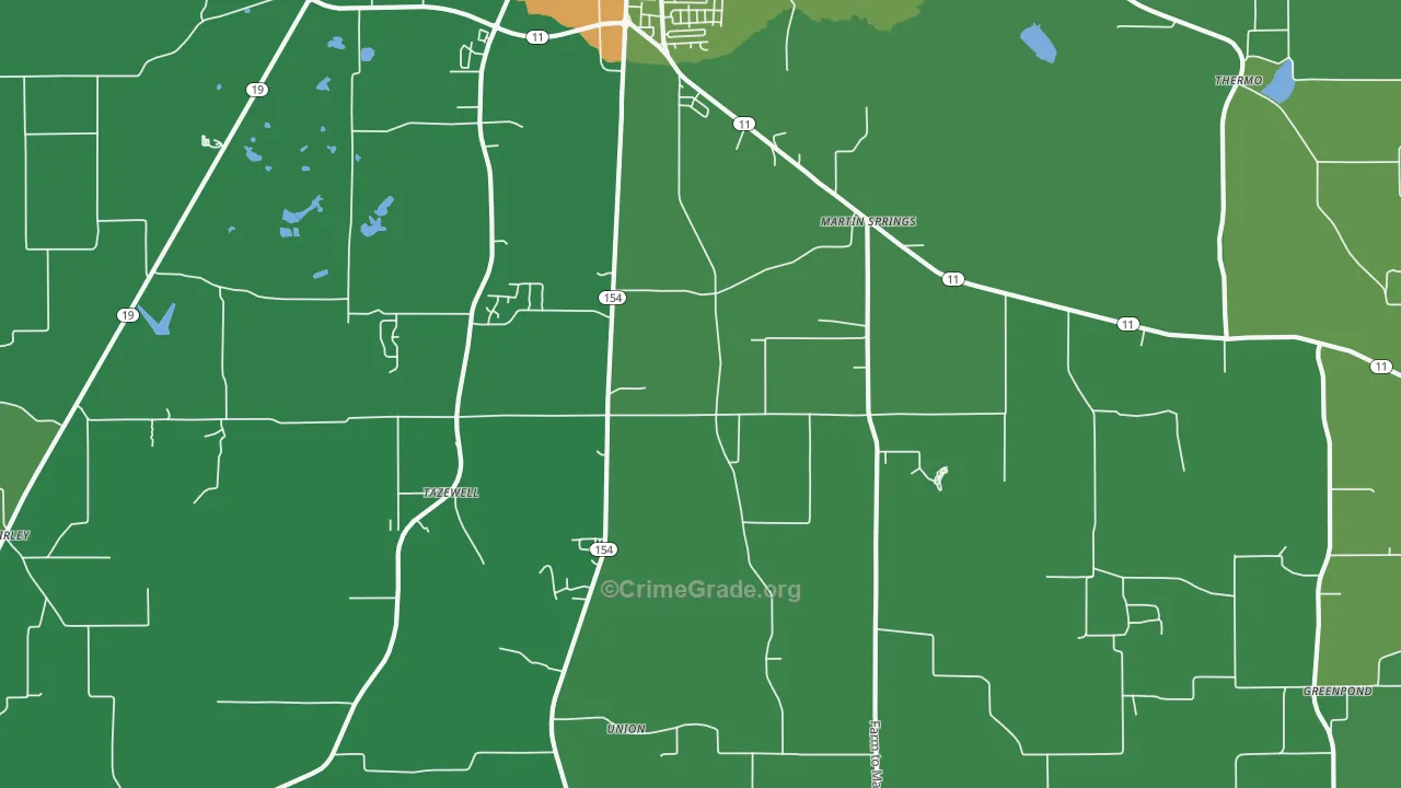 Martin Springs, TX Map of Assault Rates