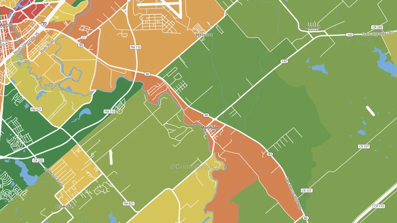 Martindale, TX Map of Assault Rates