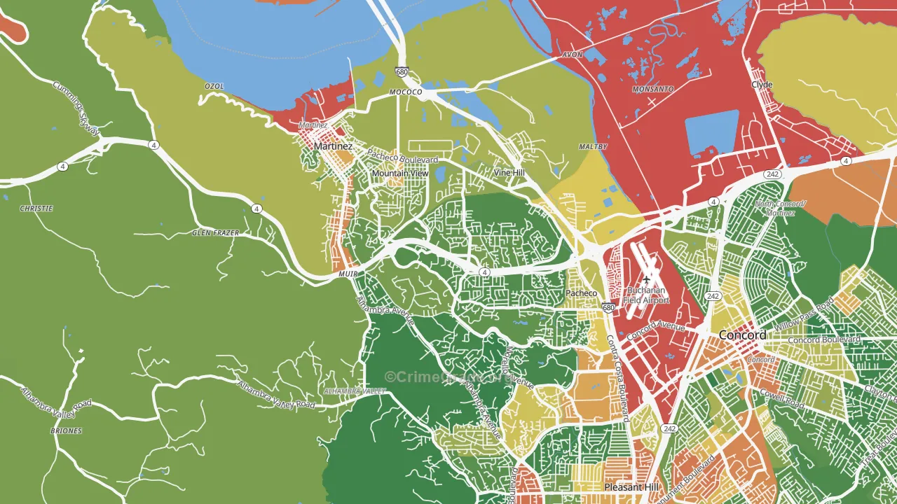 Martinez, CA Map of Assault Rates