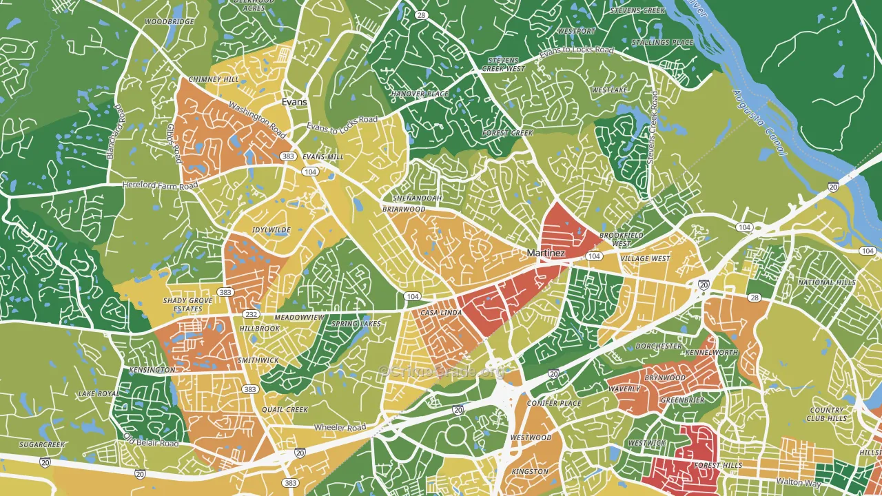 Martinez, GA Map of Assault Rates