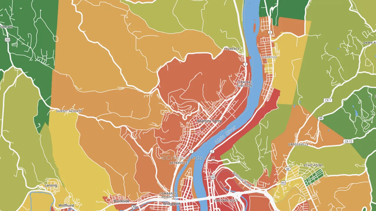 Martins Ferry, OH Map of Assault Rates