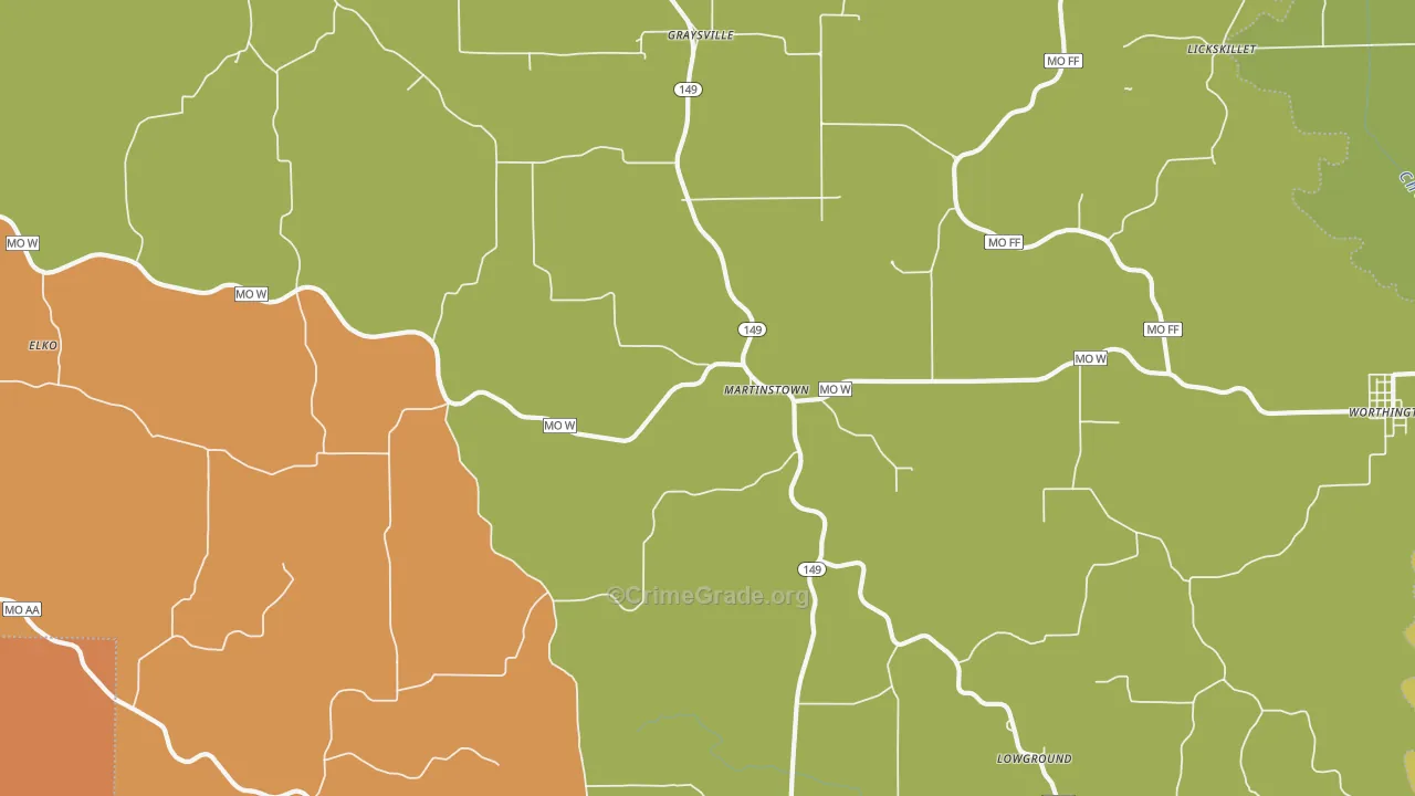 Martinstown, MO Map of Assault Rates