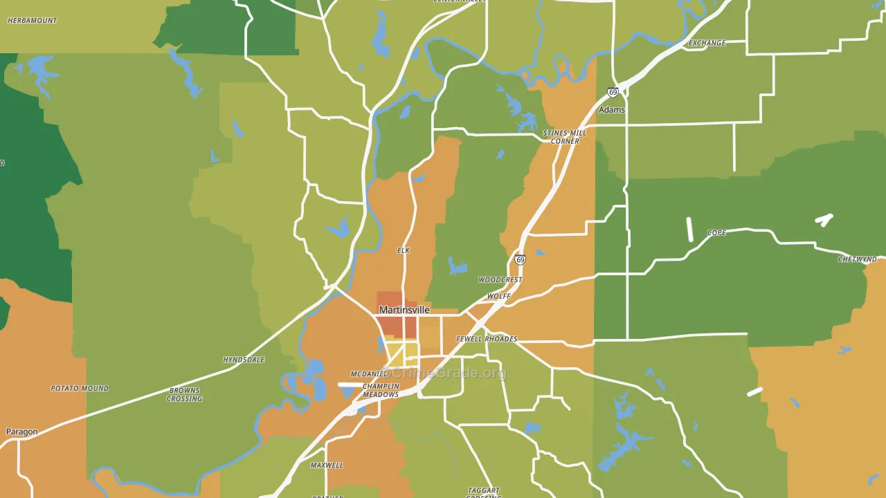 Martinsville, IN Map of Assault Rates
