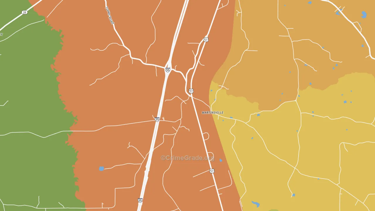Martinsville, MS Map of Assault Rates