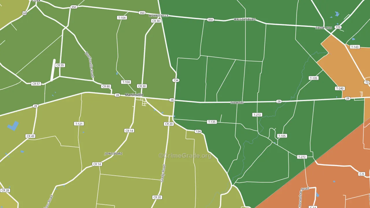 Martinsville, OH Map of Assault Rates