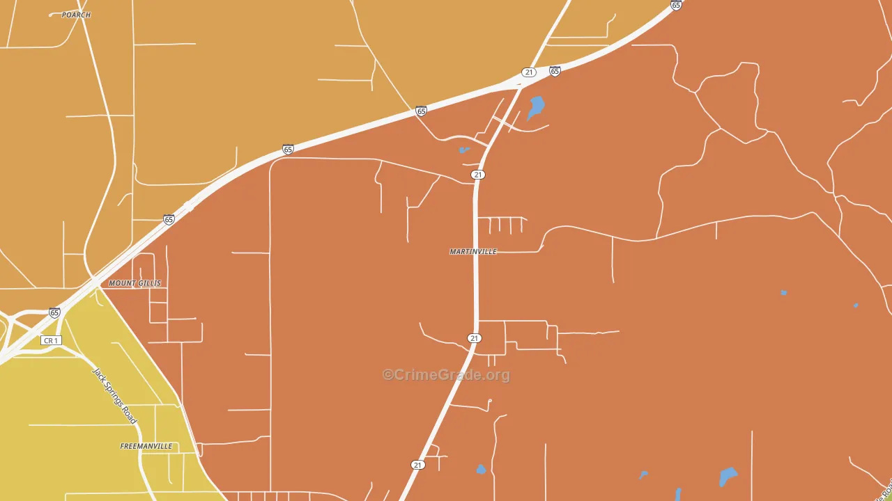 Martinville, AL Map of Assault Rates