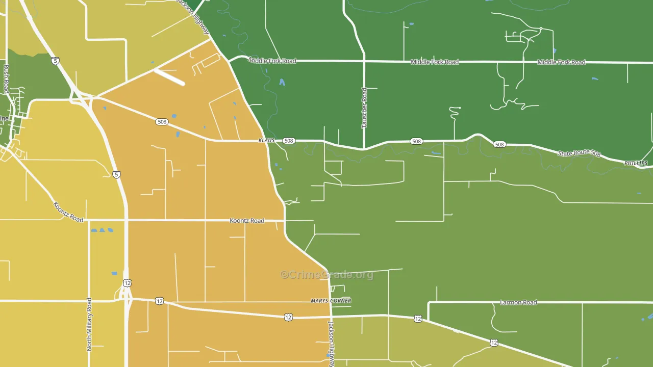 Marys Corner, WA Map of Assault Rates