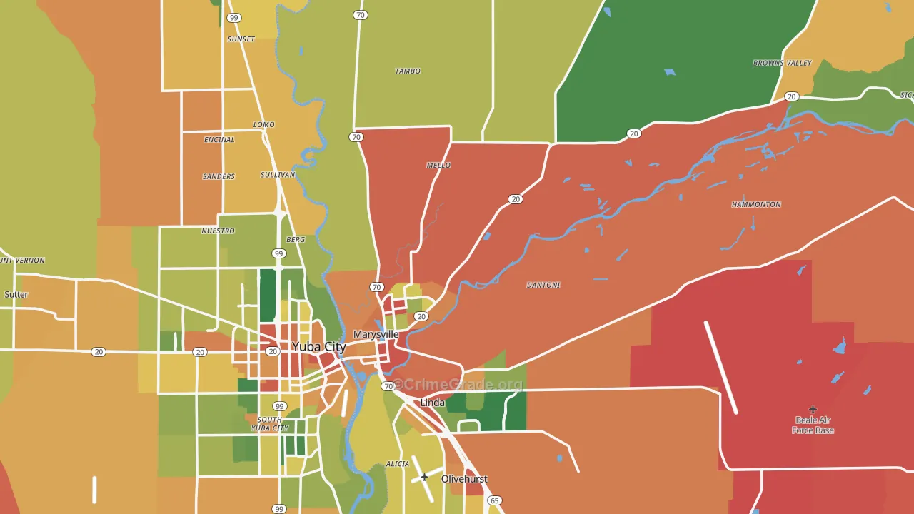 Marysville, CA Map of Assault Rates