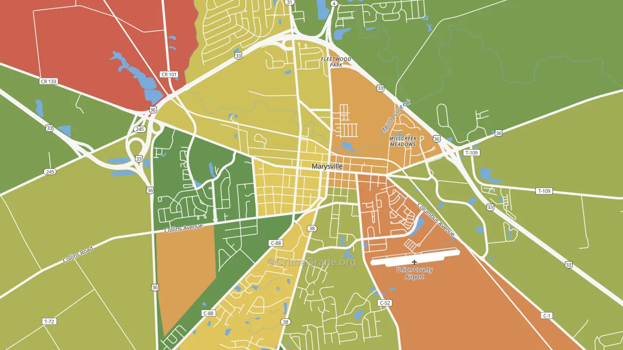 Marysville Historic District, Marysville, OH Map of Assault Rates