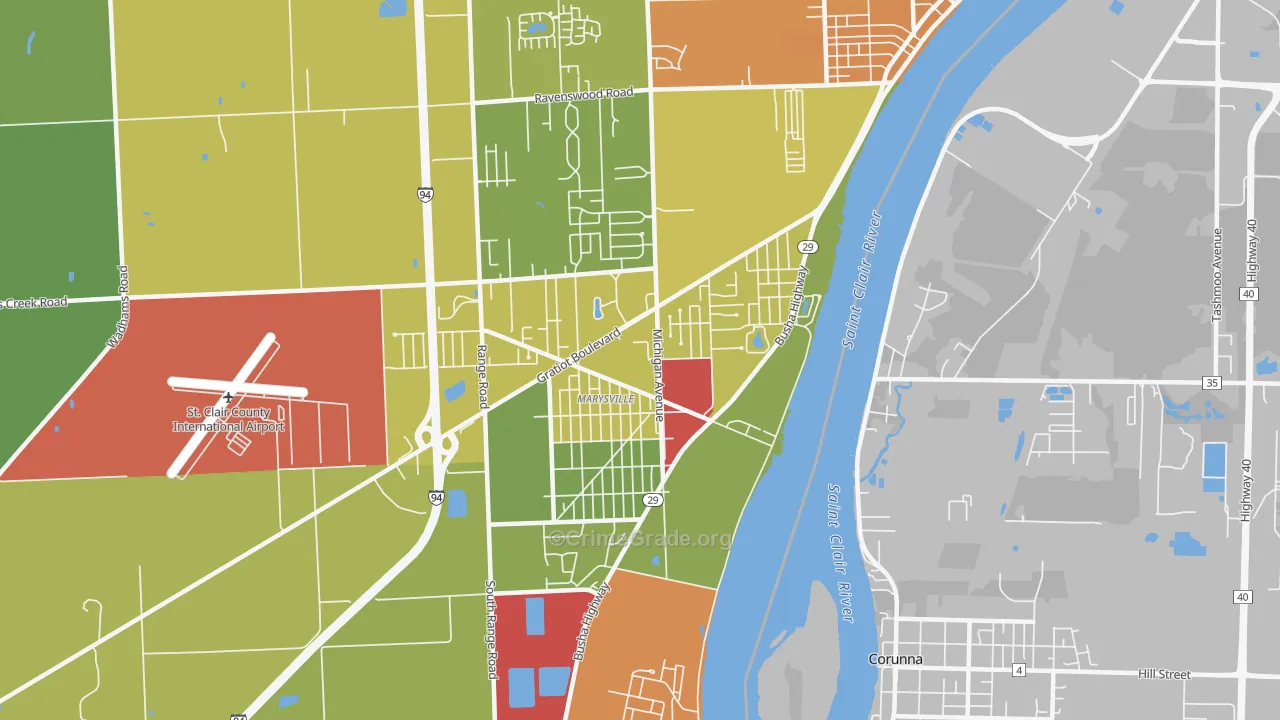 Marysville, MI Map of Assault Rates