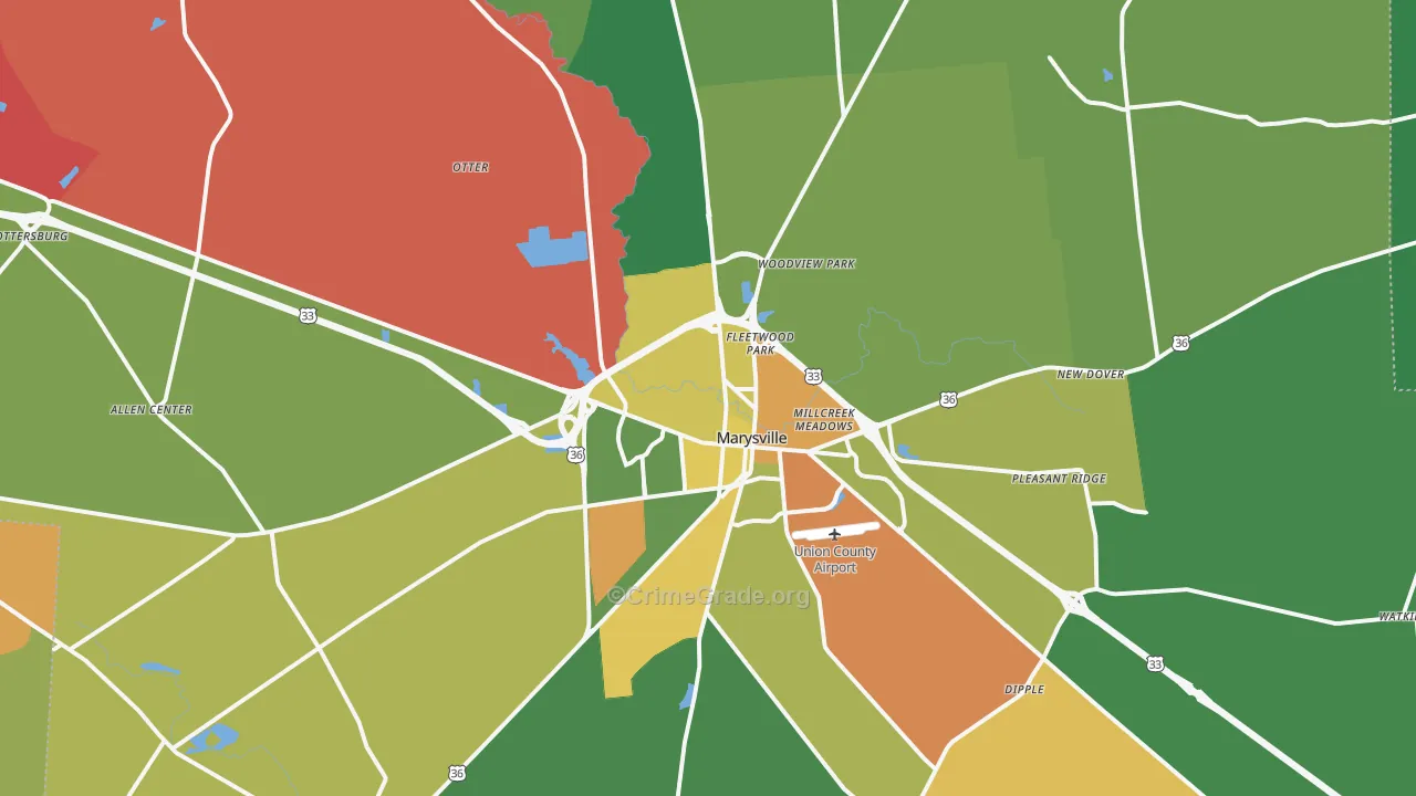 Marysville, OH Map of Assault Rates