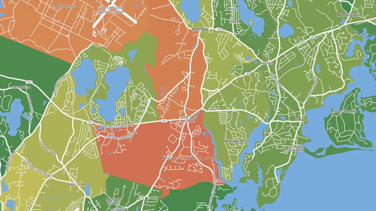 Mashpee, MA Map of Assault Rates