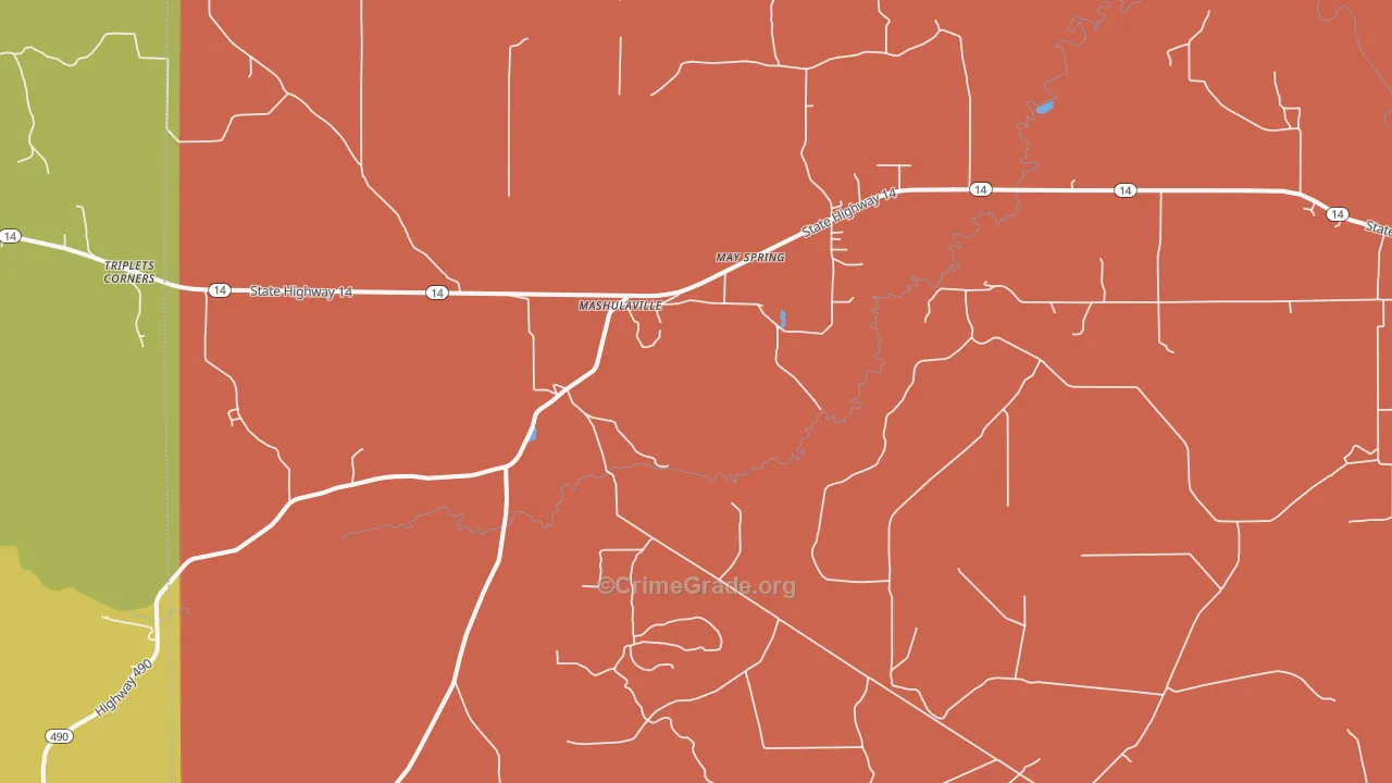 Mashulaville, MS Map of Assault Rates