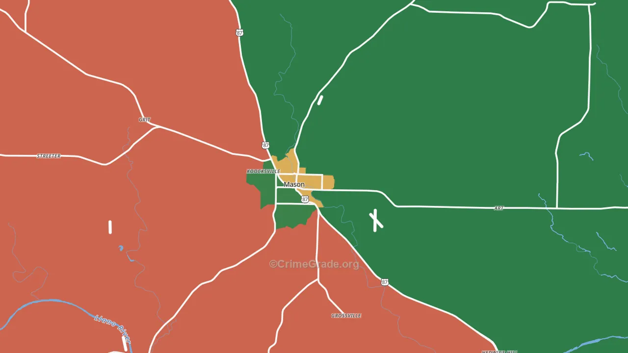 Mason County, TX Map of Assault Rates