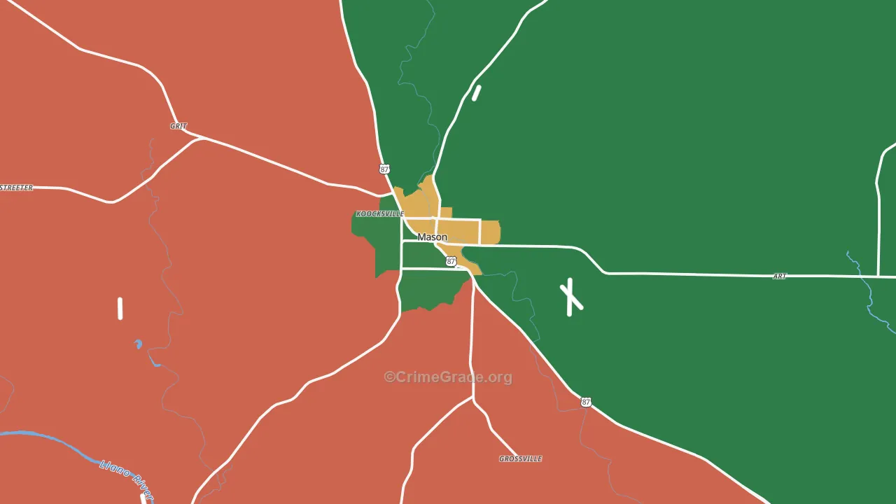 Mason, TX Map of Assault Rates