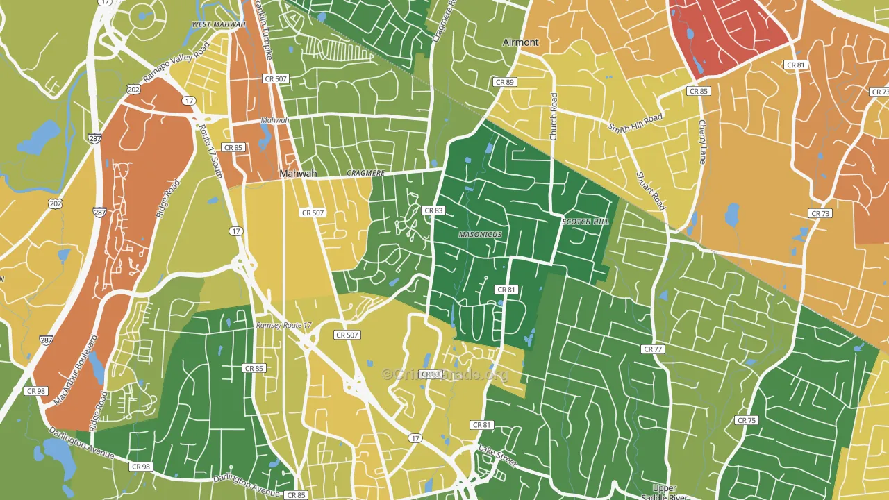 Masonicus, Mahwah, NJ Map of Assault Rates