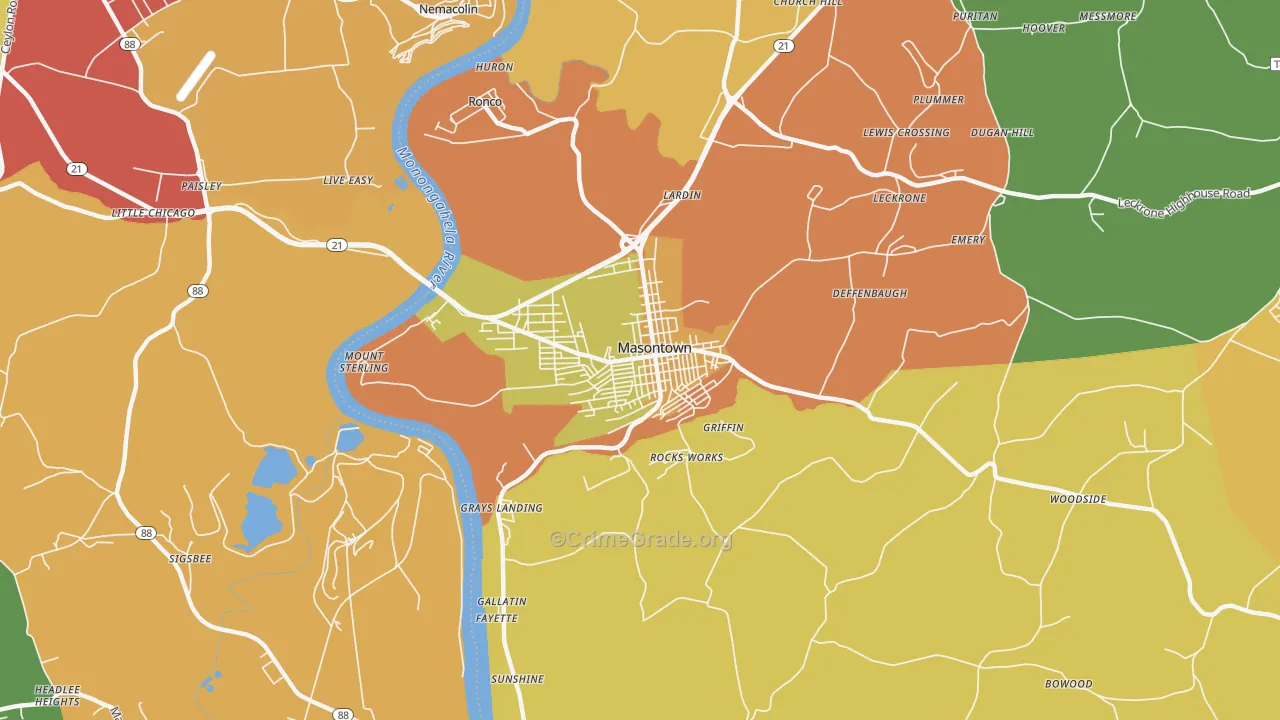 Masontown, PA Map of Assault Rates