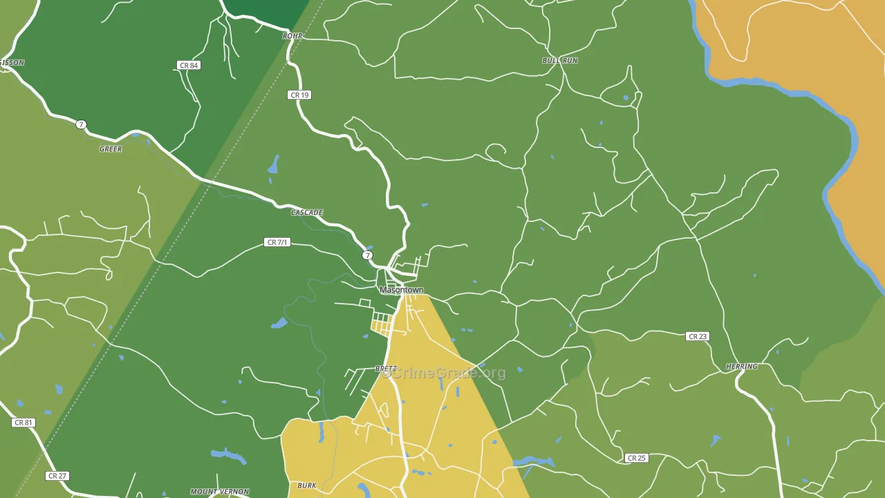 Masontown, WV Map of Assault Rates