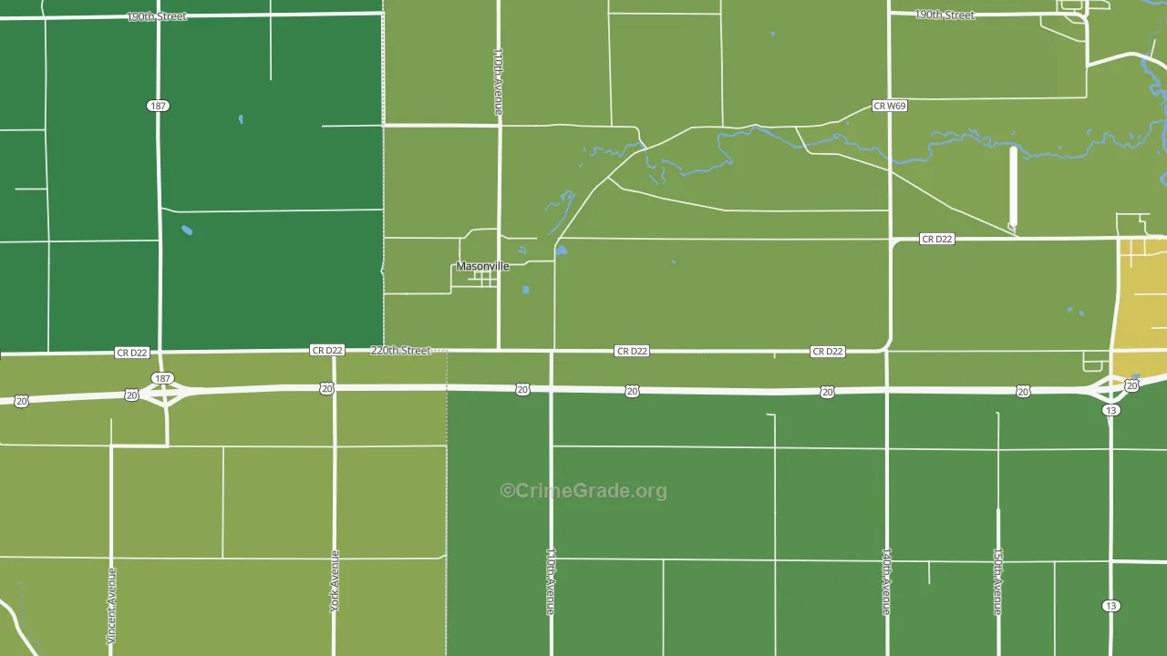Masonville, IA Map of Assault Rates