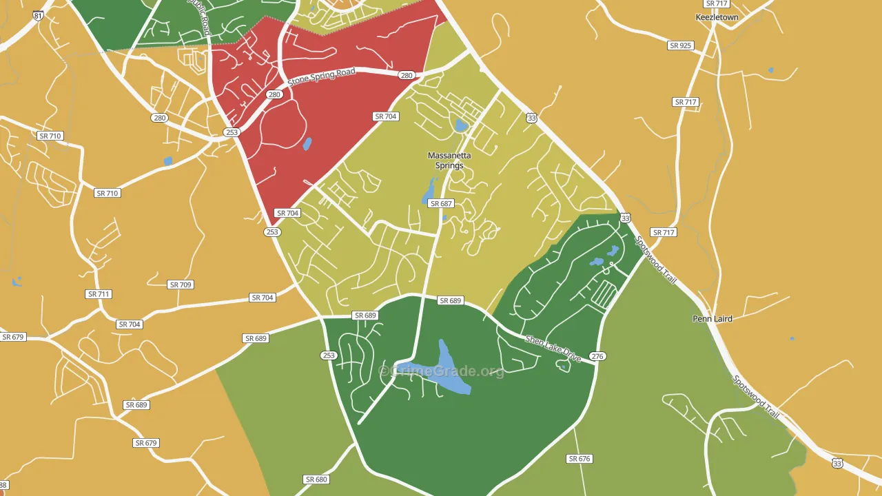 Massanetta Springs, VA Map of Assault Rates