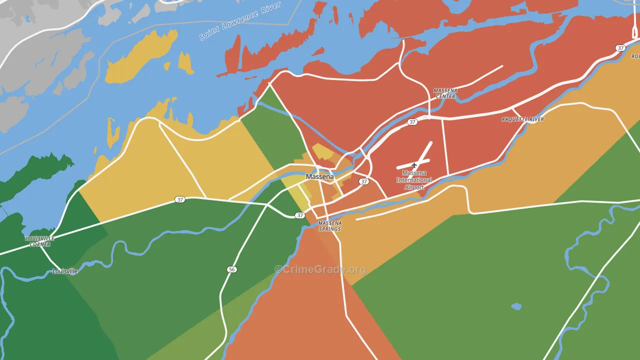 Massena, NY Map of Assault Rates