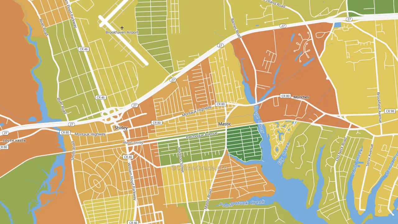 Mastic, NY Map of Assault Rates