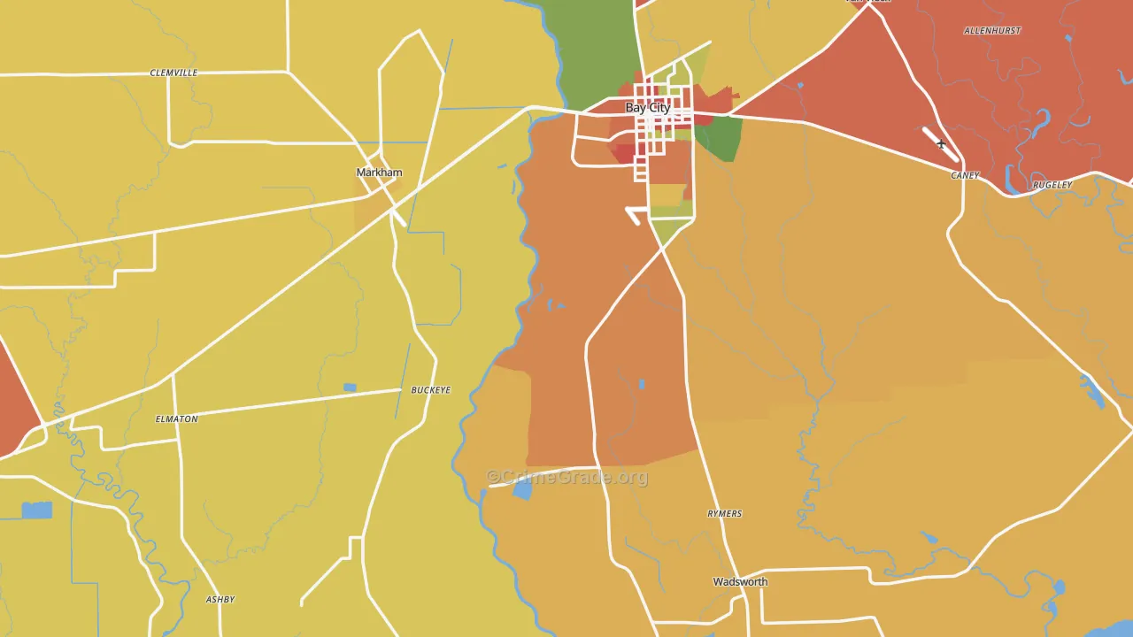 Matagorda County, TX Map of Assault Rates