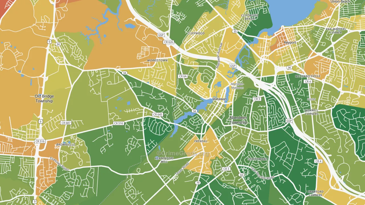 Matawan, NJ Map of Assault Rates