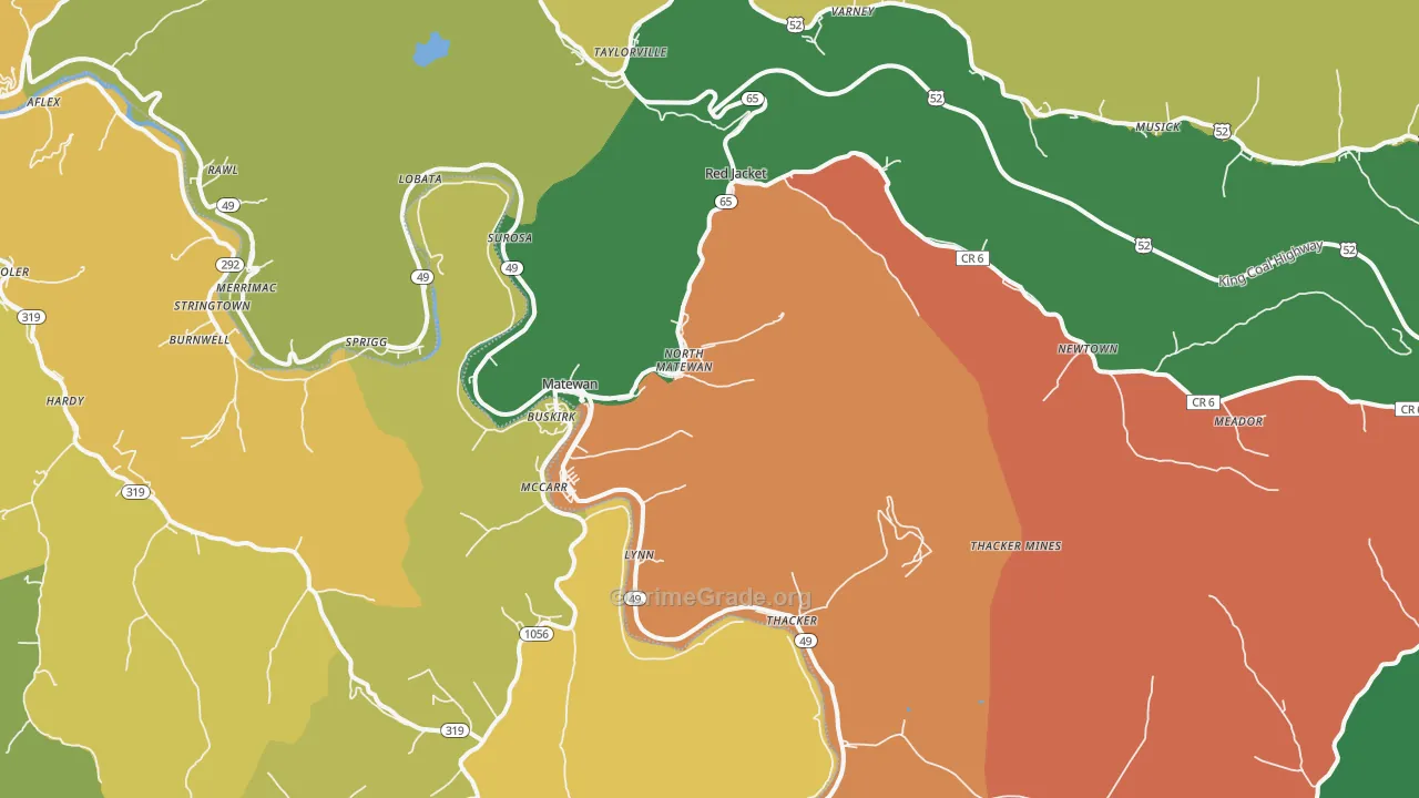 Matewan, WV Map of Assault Rates