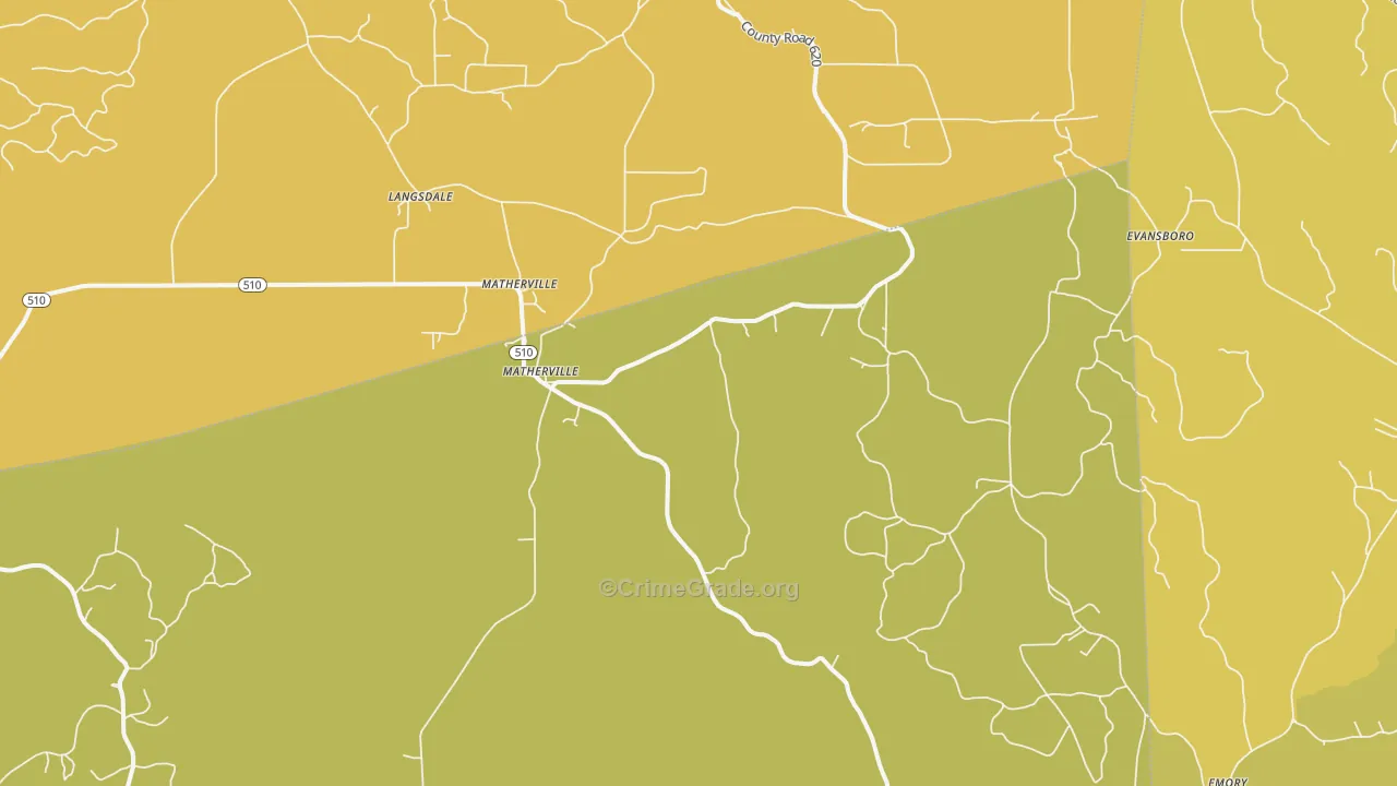 Matherville, MS Map of Assault Rates