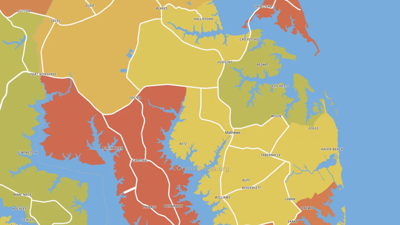 Mathews County, VA Map of Assault Rates