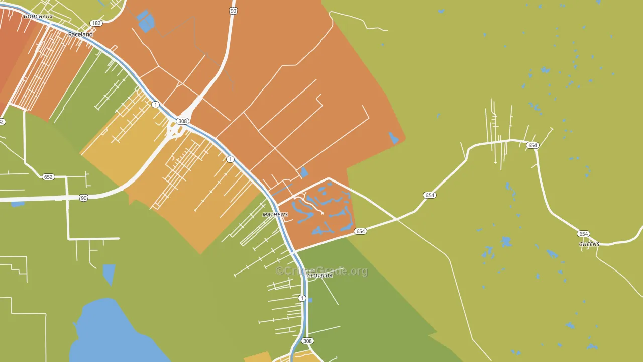 Mathews, LA Map of Assault Rates