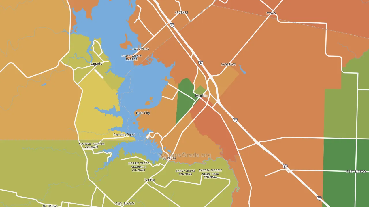 Mathis, TX Map of Assault Rates