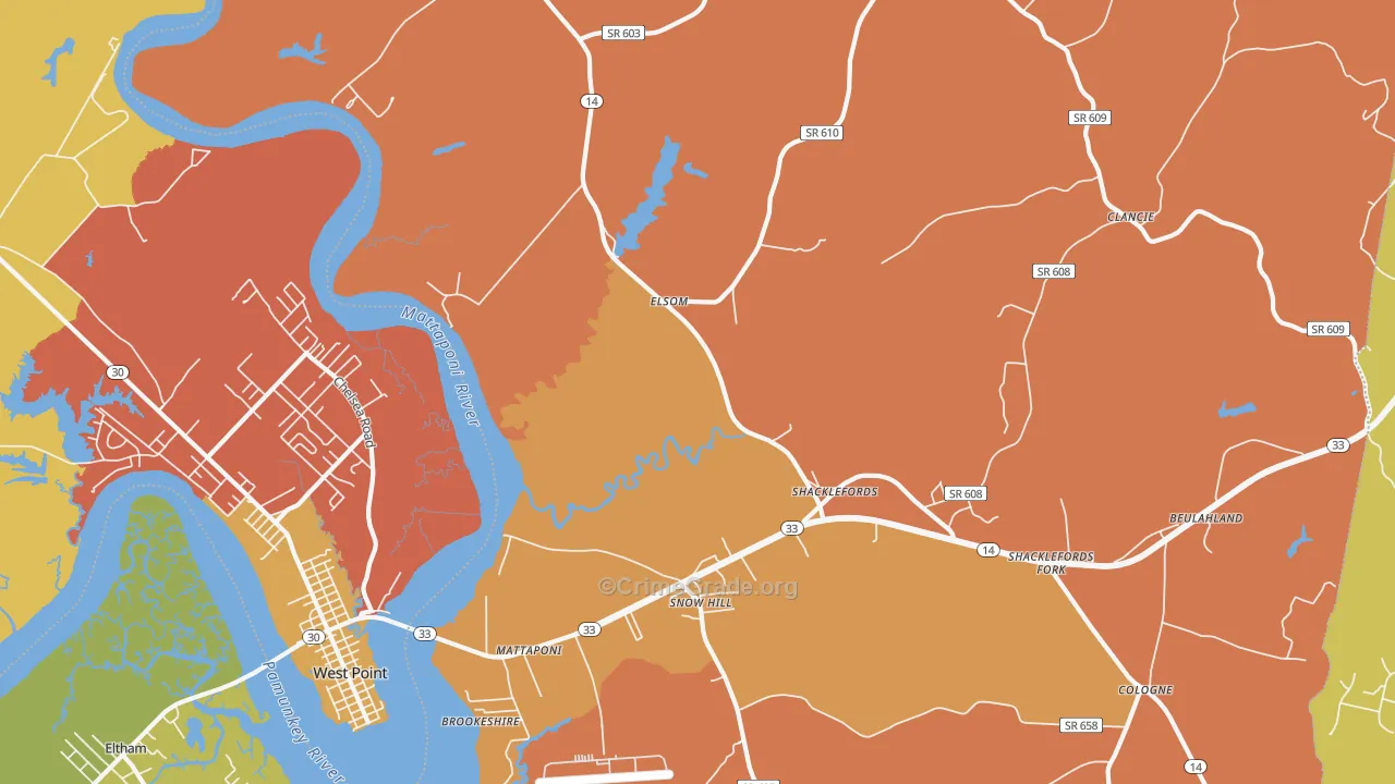Mattaponi, VA Map of Assault Rates