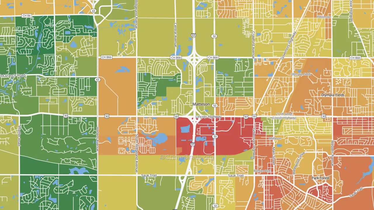 Matteson, IL Map of Assault Rates