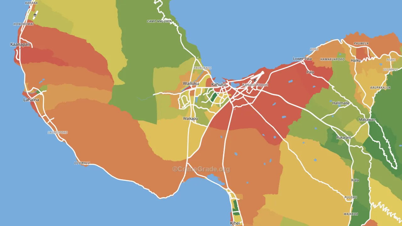 Maui County, HI Map of Assault Rates
