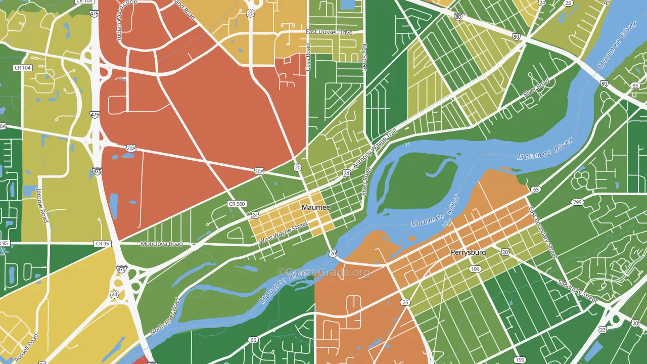 Maumee Uptown Historic District, Maumee, OH Map of Assault Rates