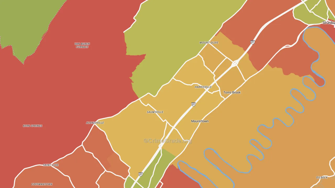 Maurertown, VA Map of Assault Rates