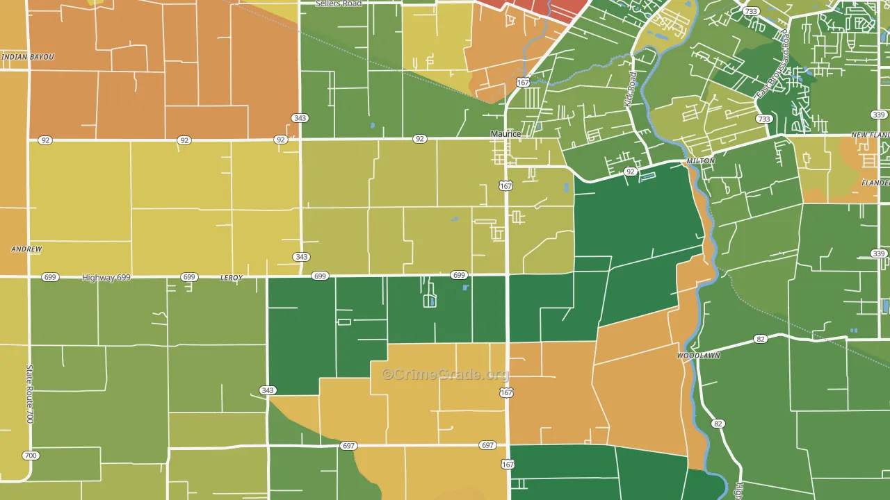Maurice, LA Map of Assault Rates